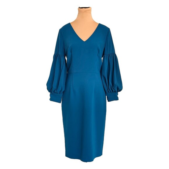 David Meister Bright Blue Puff Sleeve Evening Dress Sz 6 - Picture 1 of 12